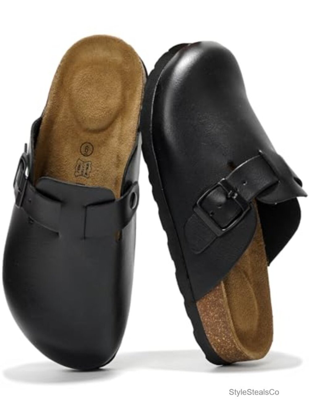 Genuine Leather Slip-On Clogs for Women with Cork Footbed and Arch Support